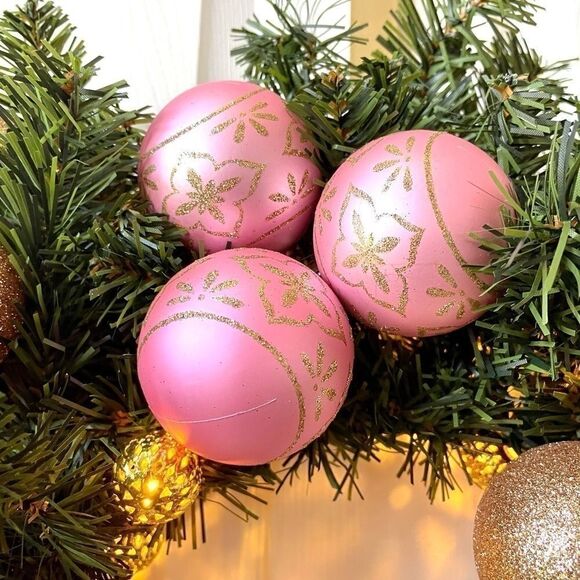 PINK AND GOLD 24” PRE-LIT CORDLESS WREATH - Picture 7 of 9